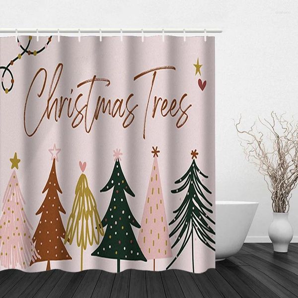 Cortinas de ducha Simple Tree de Navidad pintados a mano Cortina de gancho de impresión digital moderno de baño impermeable de poliéster