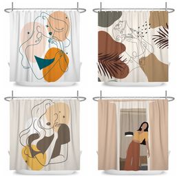 Cortinas de ducha línea simple belleza mujeres impermeable tela lavable cortina de alta calidad hogar baño bañera decoración con ganchos 220922