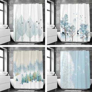 Douchegordijnen eenvoudige Noordse stijl gordijn 3D bloemenprint polyester bad badkamer decor wasbaar met haken