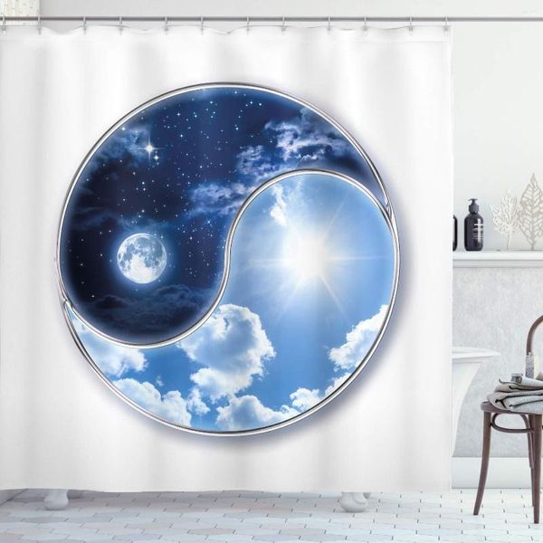 Rideaux de douche espace rideau Yin Yang monde avec lune et soleil harmonie de l'univers Art impression tissu tissu salle de bain décor ensemble
