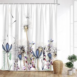 Cortinas de ducha Cortina floral de primavera Pájaro Mariposa Ramita Botánica Colibrí Granja Panel de madera Impresión rústica Decoración del baño del hogar