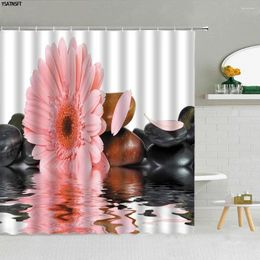 Rideaux de douche fleurs de printemps rideau Zen pierres eau Spa décor à la maison plantes aquarelle Polyester salle de bain avec tapis de bain