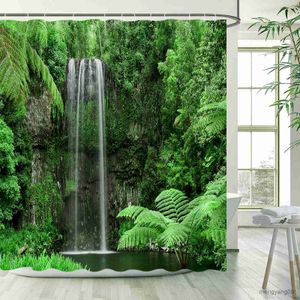 Rideaux de douche Printemps forêt paysage rideau de douche plantes de la Jungle tropicale cascade Nature paysage rideaux jardin salle de bain décor avec R230830