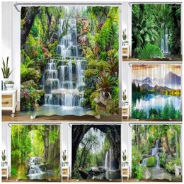 Rideaux de douche Printemps Cascade Paysage Forêt tropicale Plantes Nature Paysage Tissu Jardin Tenture murale Ensembles de décoration de salle de bain