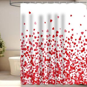 Rideaux de douche Rideau de taille standard Saint Valentin Amour Coeur Imprimer avec crochets Machine résistante à l'eau pour romantique