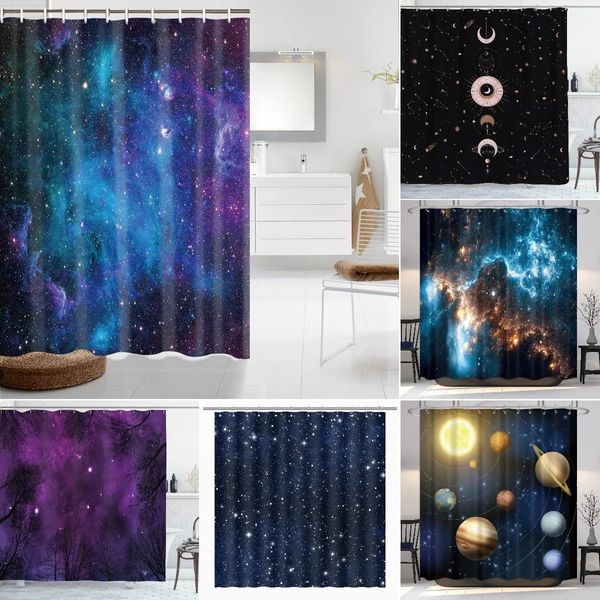 Cortinas de ducha espacio estrellado cortina de ducha azul galaxia cortinas de ducha nebulosa tela de poliéster impermeable para bañera decoración de la habitación con gancho 231025