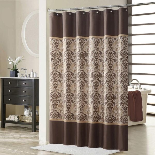 Rideaux de douche ferme de chocolat sterling en polyester imperméable tissu moderne damasque damasque rideau brun décoratif imprimé