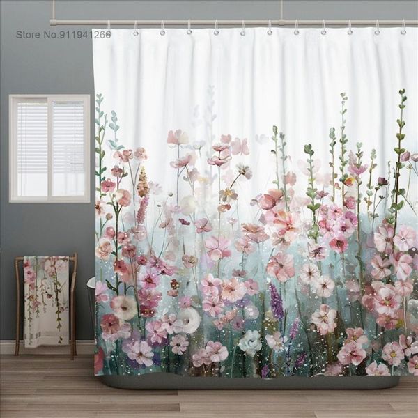 Cortinas de ducha estilo tela Floral cortina de baño con cubierta de gancho y bucle cortinas de baño impermeables multicolores