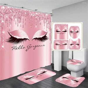 Rideaux de douche élégants abstraits art rideau de salle de bain ensemble de cils roses charmant décor de fond oculaire polyester