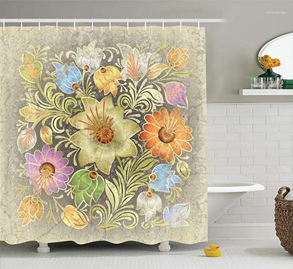 Rideaux de douche élégant Grunge fleuri vieilli Floral Bouquet décor à la maison Boho Style Antique marbre rideau ensemble salle de bain accessoires