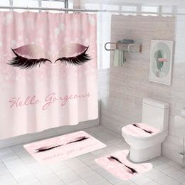 Douchegordijnen Stijlvol roségouden wimper make -up print Badgordijn Comfortabele badmat set polyester badkamer decoratief toilet tapijten tapijt 230322