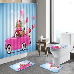 Rideaux de douche jour d'été romantique rose rideau de voiture fleur ballon balloon de la station de vacances en bord de mer décor de salle de bain tapis de toilette de salle de bain ensemble