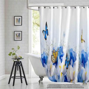 Rideaux de douche été délicat coloré papillon plantes fleurs salle de bain Frabic imperméable Polyester rideau de bain avec crochets