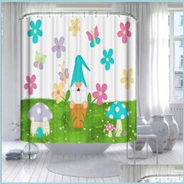 Cortinas de ducha Gnomos de verano Cortinas de baño 180X180Cm Personalizado Pascua Hola Primavera Ducha con esteras Entrega de la gota Hogar Jardín Dhmyu