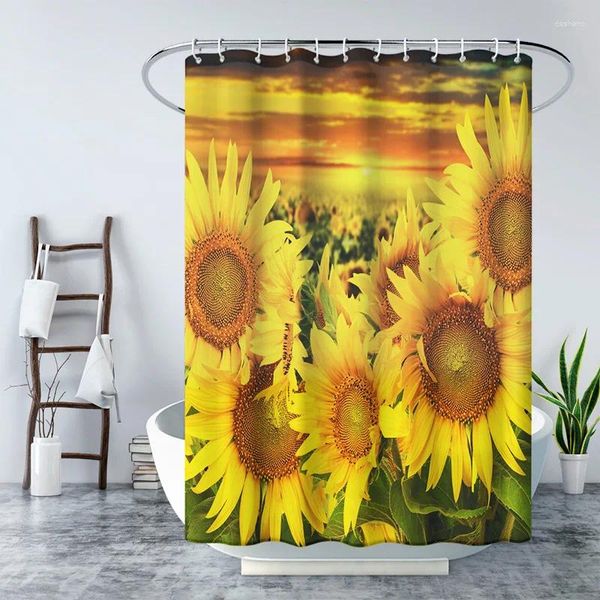 Cortinas de ducha Cortina de girasol estampado 3D paisaje natural impermeable baño baño baño baño bañera de baño decoración de fondo