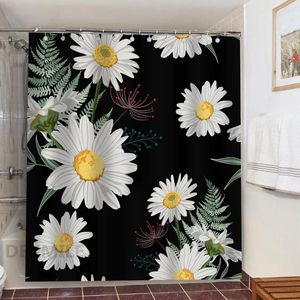 Rideaux de douche tournesol fleur rideau lavable Polyester tissu imperméable noir blanc salle de bain bain décor à la maison Douchegordijn