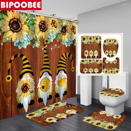 Rideaux de douche Sunflowers Decoration de salle de bain 3D nain nain tapis de bain tapis de baignoire en tissu imperméable