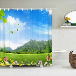 Rideaux de douche rideau de paysage ensoleillé avec crochets tissu imperméable ciel bleu et nuages blancs paysage de pays