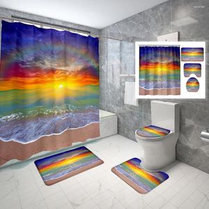 Rideaux de douche Sunrise Sunset Rideau Ensemble Vue Salle de bain Tapis de sol Toilette Tissu imperméable Décor à la maison