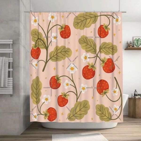 Rideaux de douche Rideau de fraises sucrées 72x72in avec crochets Cadeau d'amant de modèle de bricolage