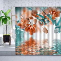 Rideaux de douche sarcelle et orchide orchide pantalon fleur plante de fleur de feuille de palmier tropicale zen décor tissu polyester crochets