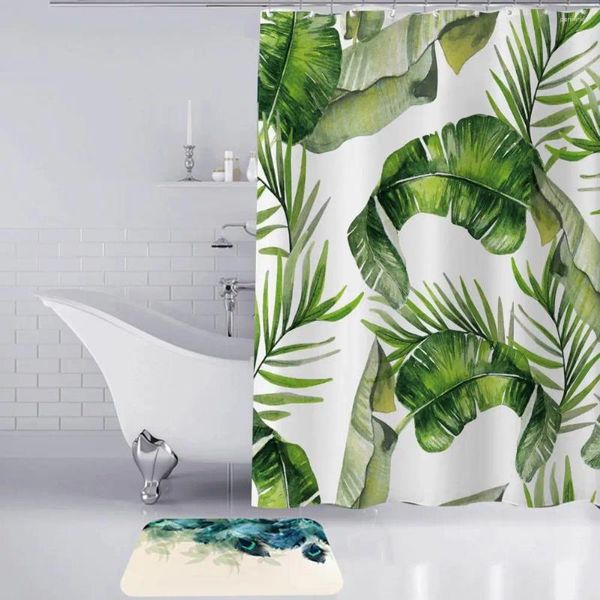 Rideaux de douche Rideau texturé élégant Plantes à séchage rapide Imprimer avec crochets pour la décoration de salle de bain imperméable exquise