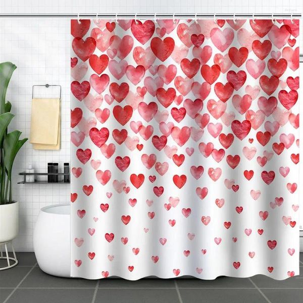 Cortinas de ducha Cortina texturizada Resistente al agua Día de San Valentín con amor Corazón Impresión Máquina Lavable Ganchos para A