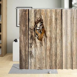 Rideaux de douche Tiger mignon en bois d'animal motif en bois rideau en polyester étanche salle de bain pour décoration intérieure avec crochets