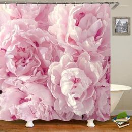 Douche gordijnen trendy meisjesachtig roze romatieke bloem pioen voor bad pioenrozen decoratieve badkamer gordijn set waterdichte haken