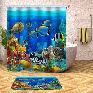 Rideaux de douche Poissons tropicaux Rideau de douche Tortue sous-marine Rideaux de bain imperméables pour salle de bain Baignoire Couverture de bain Grand Large 12 pièces Crochets 230922