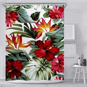 Rideaux de douche rideaux de plante feuillage tropical fleurs multicolores de palmier rouge palmier moderne salle de bain imperméable