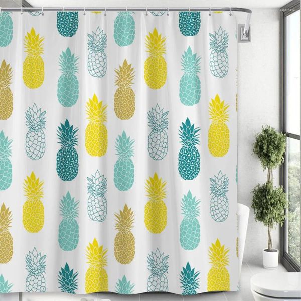 Cortinas de ducha frutas tropicales cortina de piña color amarillo azul verde diseño creativo simple decoración de baño para el hogar tela de poliéster