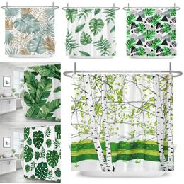 Rideaux de douche en tissu Polyester imprimé feuilles vertes tropicales, pour salle de bains, douches et baignoires, décoration avec crochets