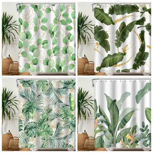 Rideaux de douche plantes vertes tropicales feuille romantique Style abstrait bohême imperméable Polyester salle de bain rideau de bain 230324