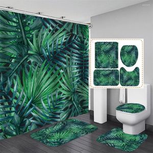 Rideaux de douche rideau de verdure tropicale ensemble plantes de décoration de salle de bain d'été feuilles de banane de palmier à la maison