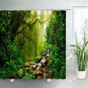 Rideaux de douche paysage jungle tropicale plantes vertes feuilles cascade de nature couture de salle de bain rideau à la maison pendance suspendue
