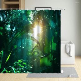 Rideaux de douche Tropical Jungle Paysage Rideau Feuille De Palmier Feuille De Banane Plante Verte Fleurs Naturel Salle De Bains Décor À La Maison