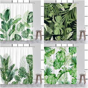Rideaux de douche feuilles tropicales rideau vert feuille de feuille de feuille florale plante botanique de salle de bain jungle décor de salle de bain