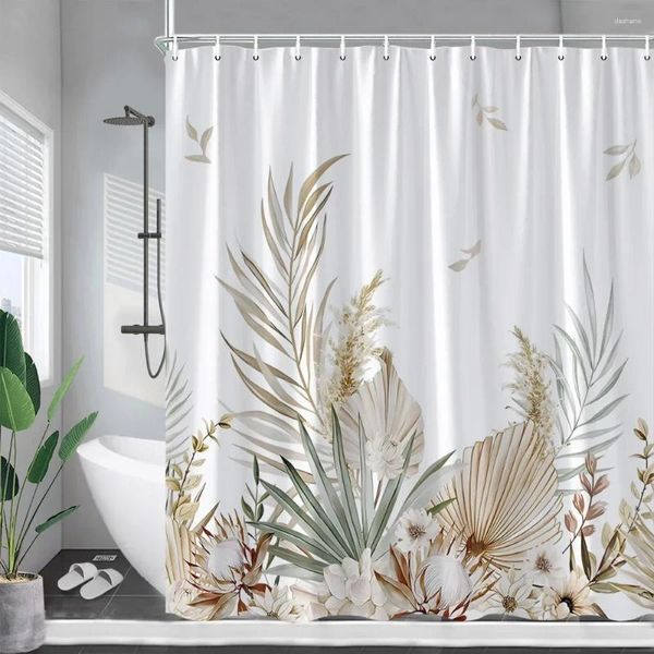 Rideaux de douche Feuilles tropicales Rideau Aquarelle Feuille de palmier Plantes Bain Polyester Tissu Maison Salle de bain Décor Ensemble avec crochets