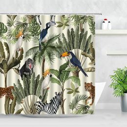 Douchegordijnen tropische plant vogelaap zebra luipaard wilde dieren bomen 3D print waterdicht badbadbadbadergordijn set 220922