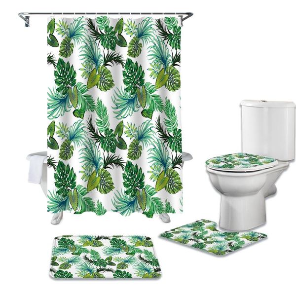 Cortinas de ducha, juego de cortinas de hojas de plantas tropicales para baño, alfombrilla de baño, alfombra, tapa de inodoro, cubierta, bañera, decoración del hogar, regalo