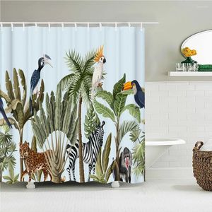 Rideaux de douche plante tropicale palmier rideau de bain bleu imperméable éléphant oiseau animal écran de baignoire pour décor de salle de bain