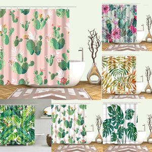 Rideaux de douche plantes tropicales rideaux de salle de bain polyester tissu feuille imprimer cactus décoration intérieure