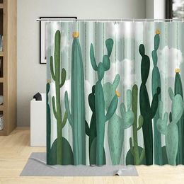 Rideaux de douche Plantes tropicales Désert Cactus Impression Salle de bains Décoration murale en polyester imperméable avec 12 crochets