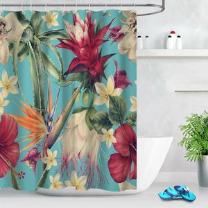 Rideaux de douche plantes tropicales fleurs en tissu polyester