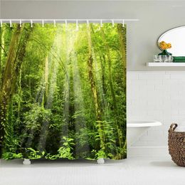 Rideaux de douche rideau de salle de bain forêt tropicale 3d Tissu naturel Tissu étanche salle de bain avec crochets