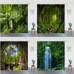Rideaux de douche Forêt tropicale tropicale paysage rideaux de douche forêt cascade beau paysage naturel luxe salle de bain décor écran avec crochets 230920