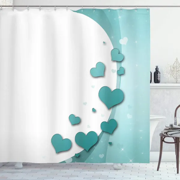 Cortinas de ducha Cortina turquesa de San Valentín Romance Art with Hearts Stars Happiness Wedding Temo Bathod Decor Set 70 