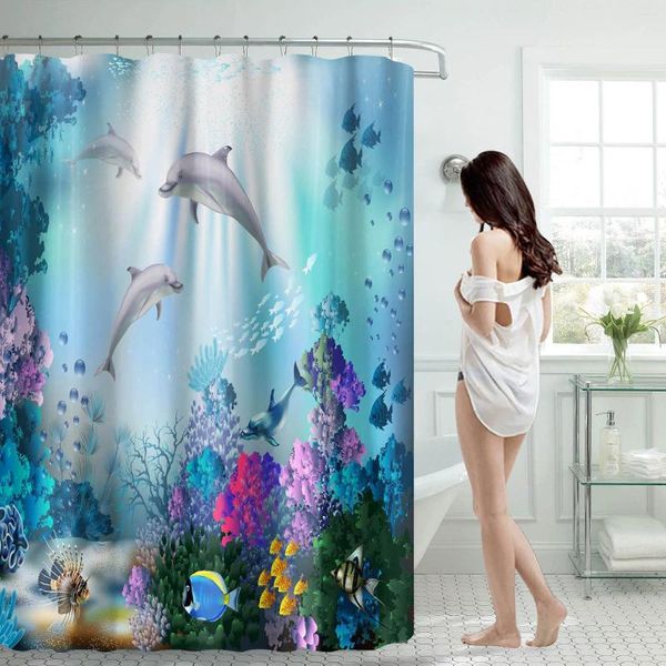 Cortinas de ducha Cortina del mundo submarino 70 pulgadas con 12 ganchos de plástico Baño Lado pesado Clear Roll Up para