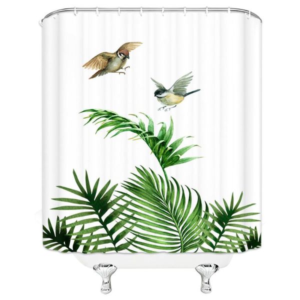 Rideaux de douche Design Unique feuilles vertes motif d'oiseau mignon rideau suspendu étanche moisissure maison salle de bain décoration